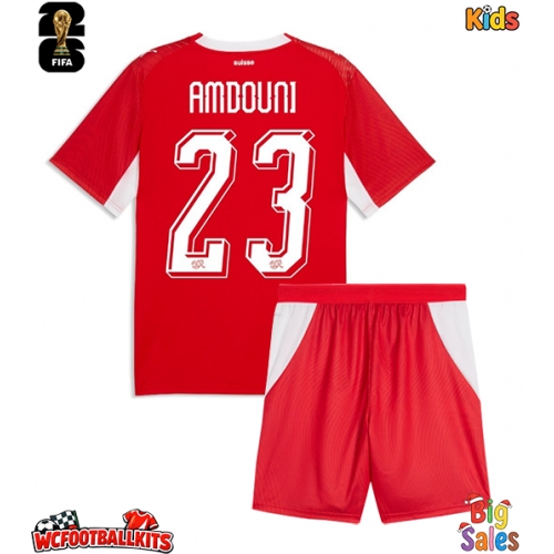 Switzerland Zeki Amdouni #23 Replica Home Stadium Kit for Kids World Cup 2026 Short Sleeve (+ pants)
